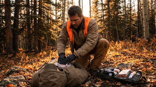 A wilderness first responder applying a vented chest seal to a casualty with chest trauma in the field.